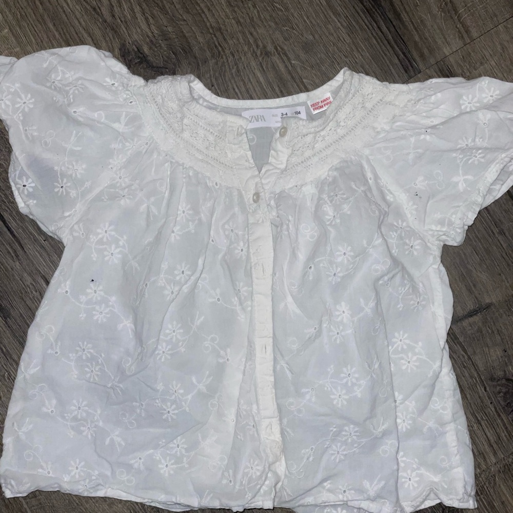 Zara Kids White Embroidered Top